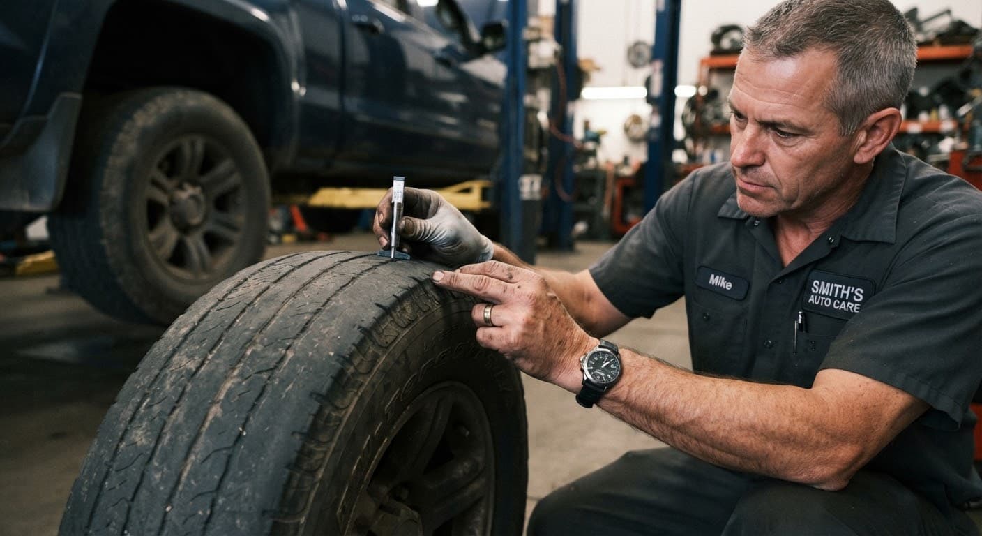 Technician mounting a tyre